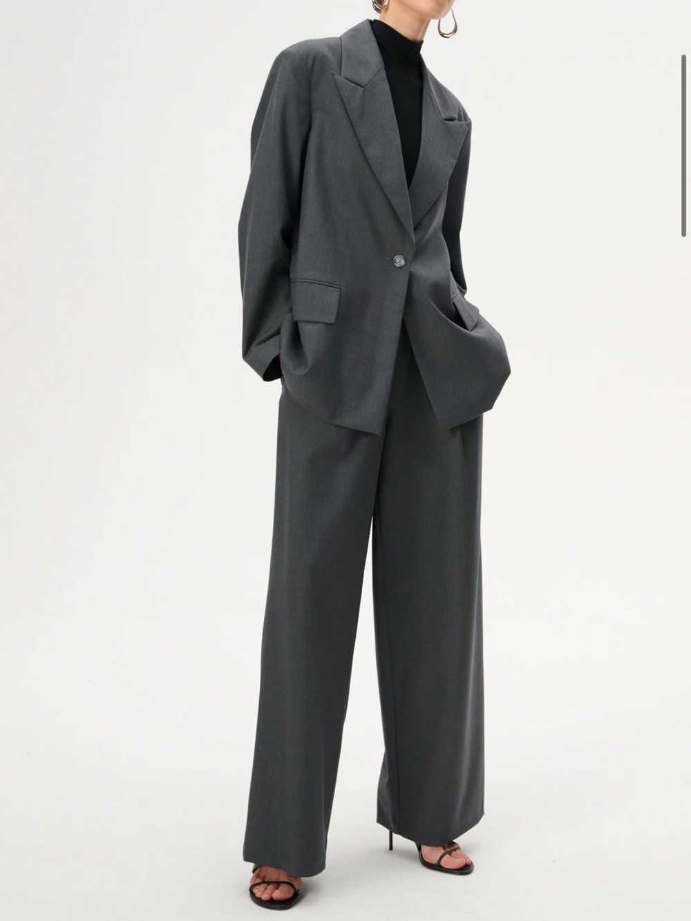 LEBRAND Wide-leg 100% wool trousers in gray • Size: M/L •  New $290USD